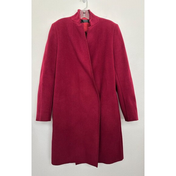 Haider Ackermann Wool Blend Long Line Coat Red Hook Loop Hidden Clasp Women's 40